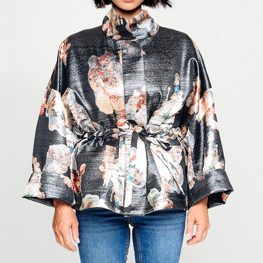 Square boxy Jacket sicily black printed