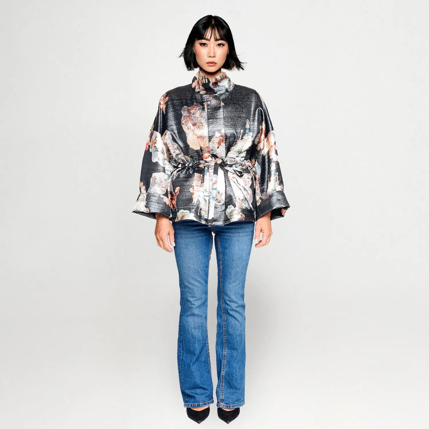 Luksuriøs firkantet, boxy jakke med mønster sort