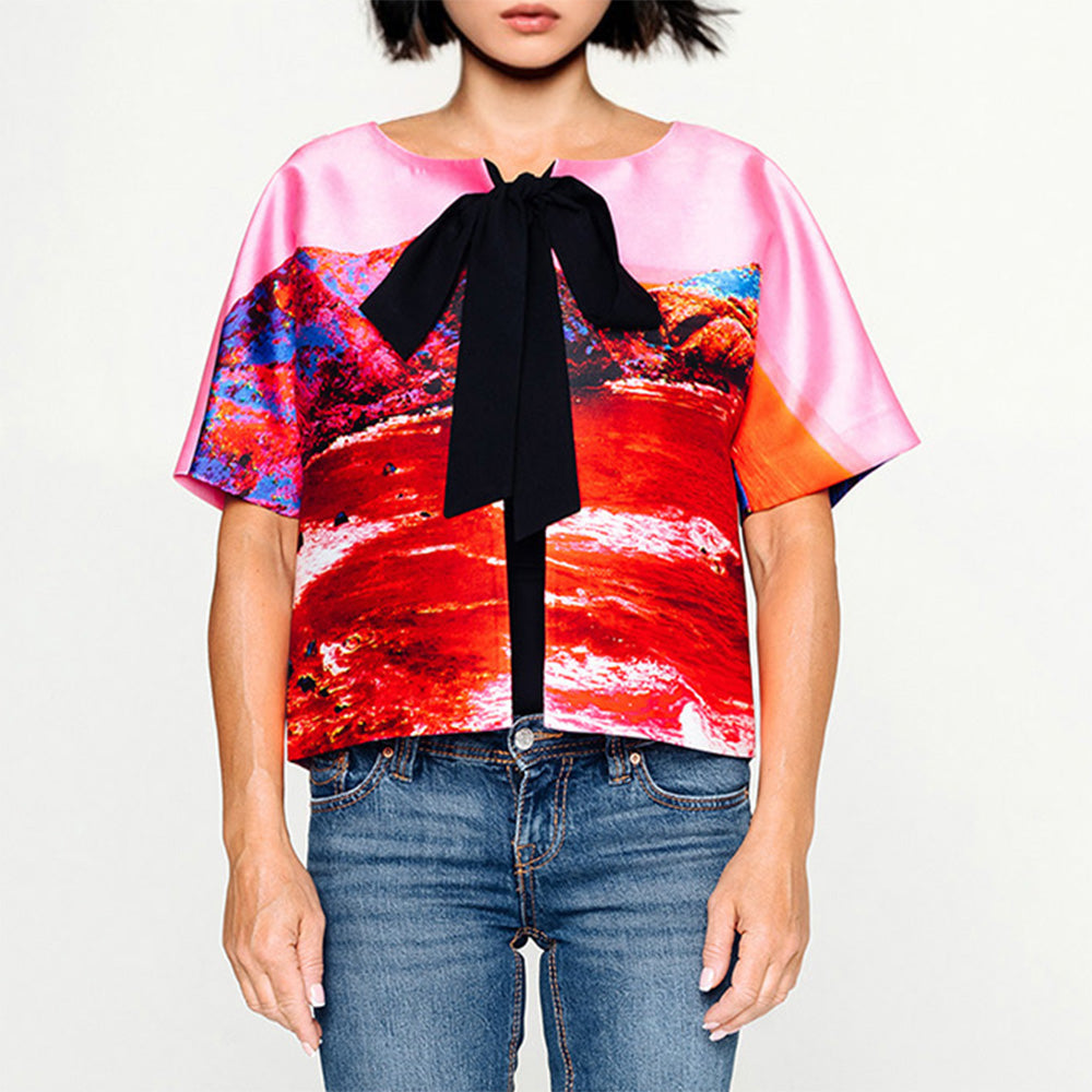 Custommade Cropped Jacket with Bow - Special Print
