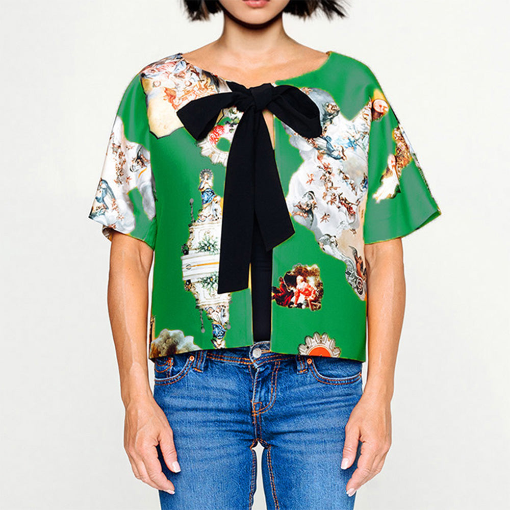 Custommade Cropped Jacket with Bow - Special Print