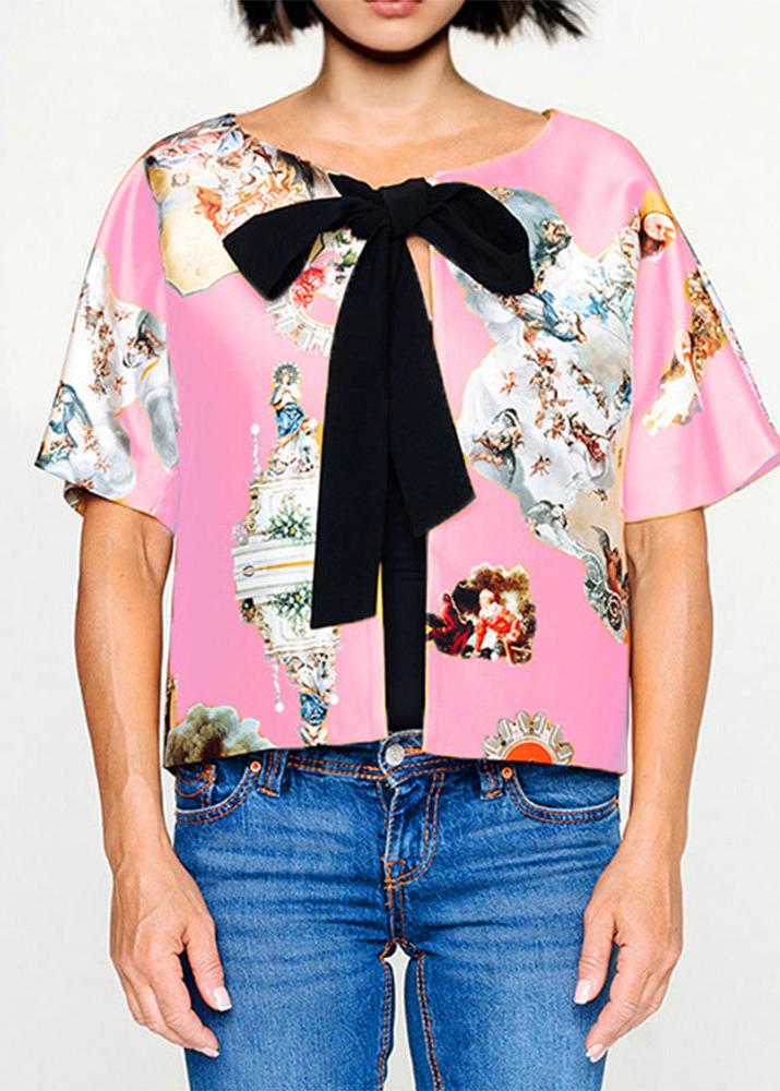 Custom-Made Cropped Jacket with Bow - Special Print