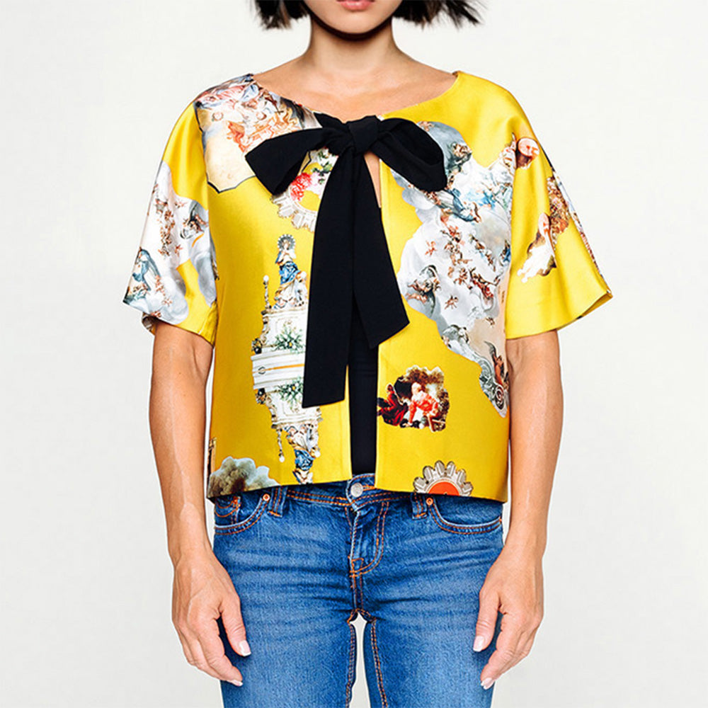 Custommade Cropped Jacket with Bow - Special Print