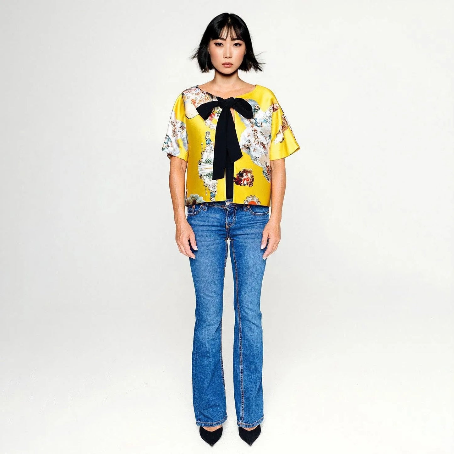 Cropped Jacket with Bow Detail sicily yellow printed