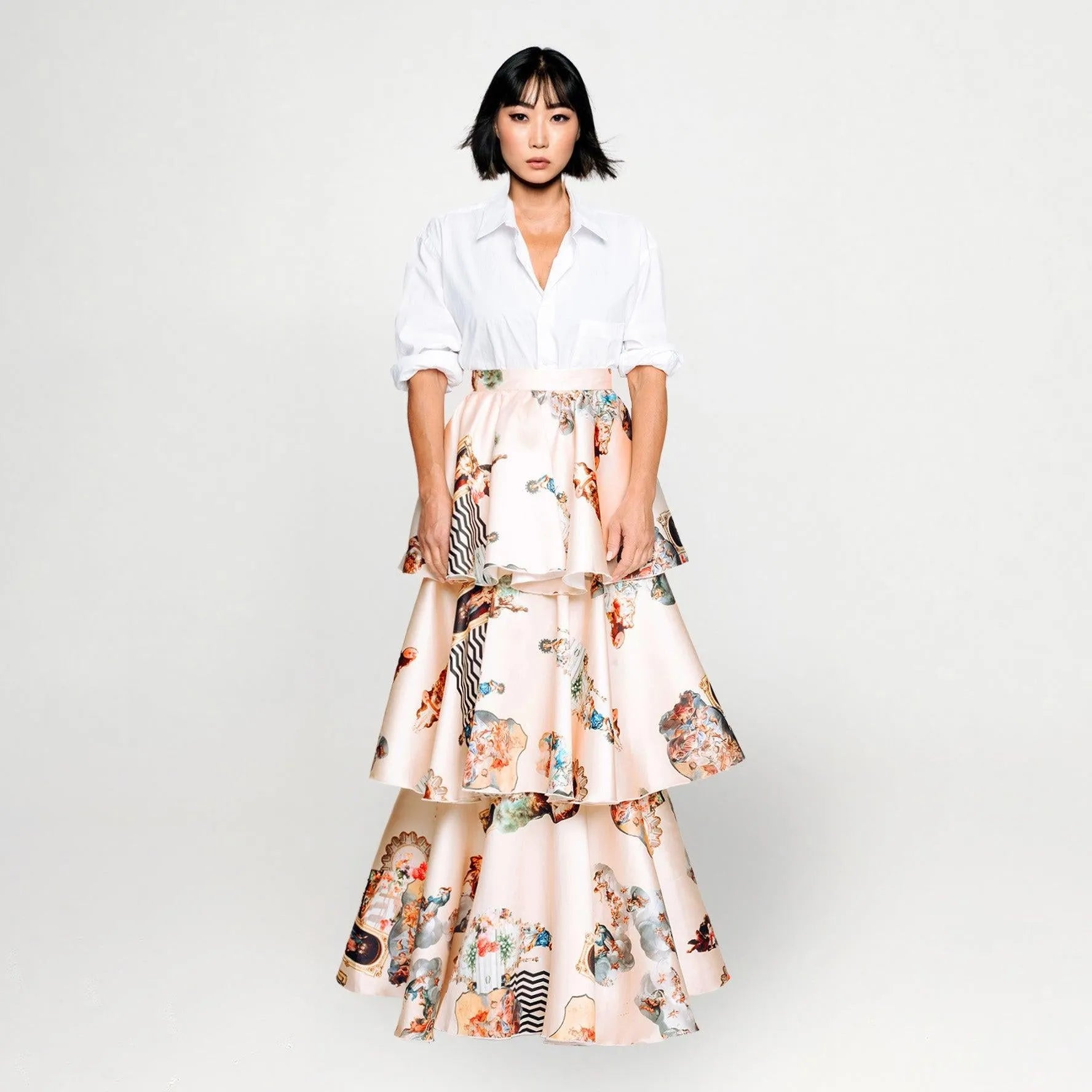 SALE Sicily trippel layered champagne evening skirt printed