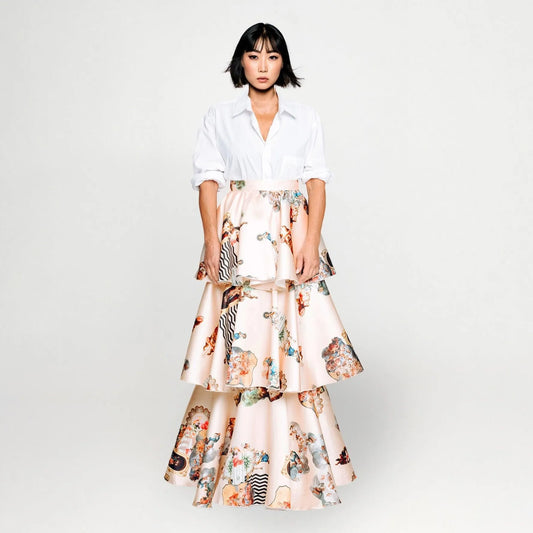 SALE Sicily trippel layered champagne evening skirt printed