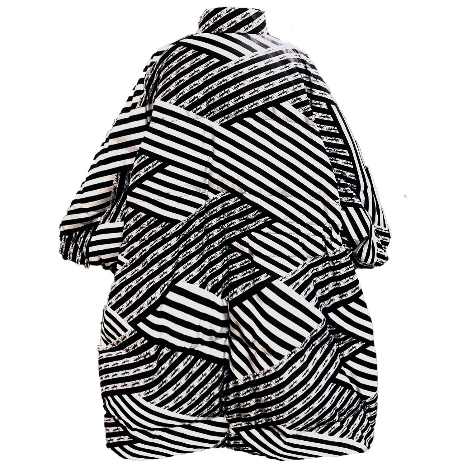 SALE Impressive Cool Downfilled Square Signature Black White Puffer Coat