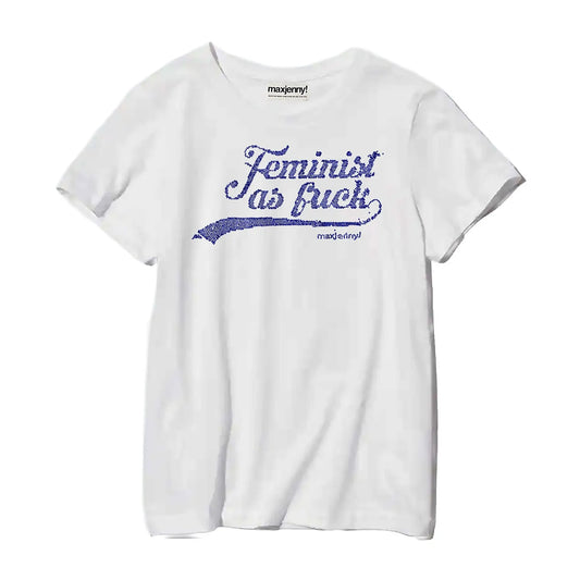 swarovski Print on rescued T-shirt Feminist as fuck 12 blue