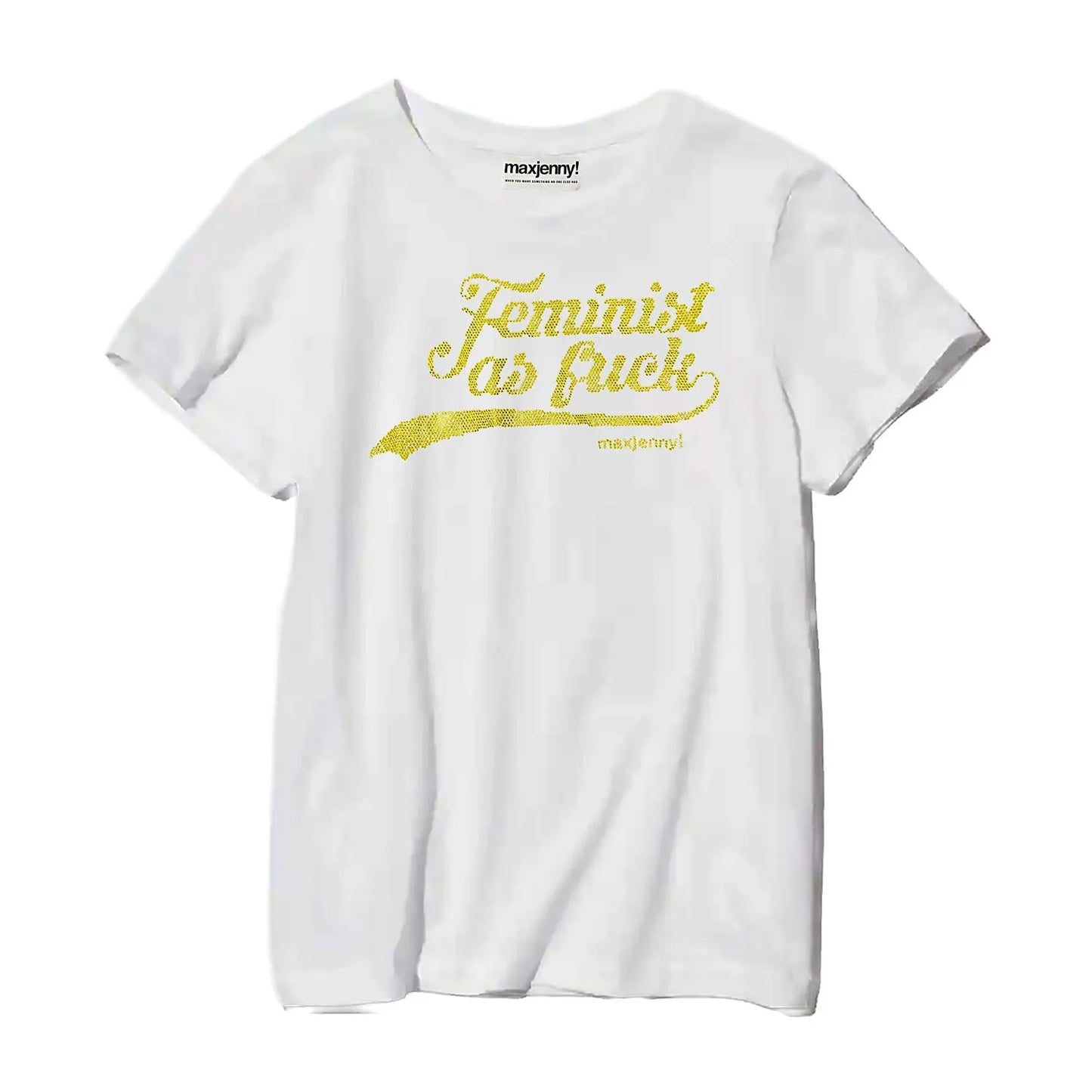 swarovski Print on rescued T-shirt Feminist as fuck 30 lime