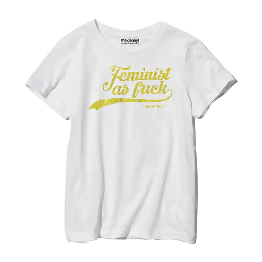 swarovski Print on rescued T-shirt Feminist as fuck 30 lime