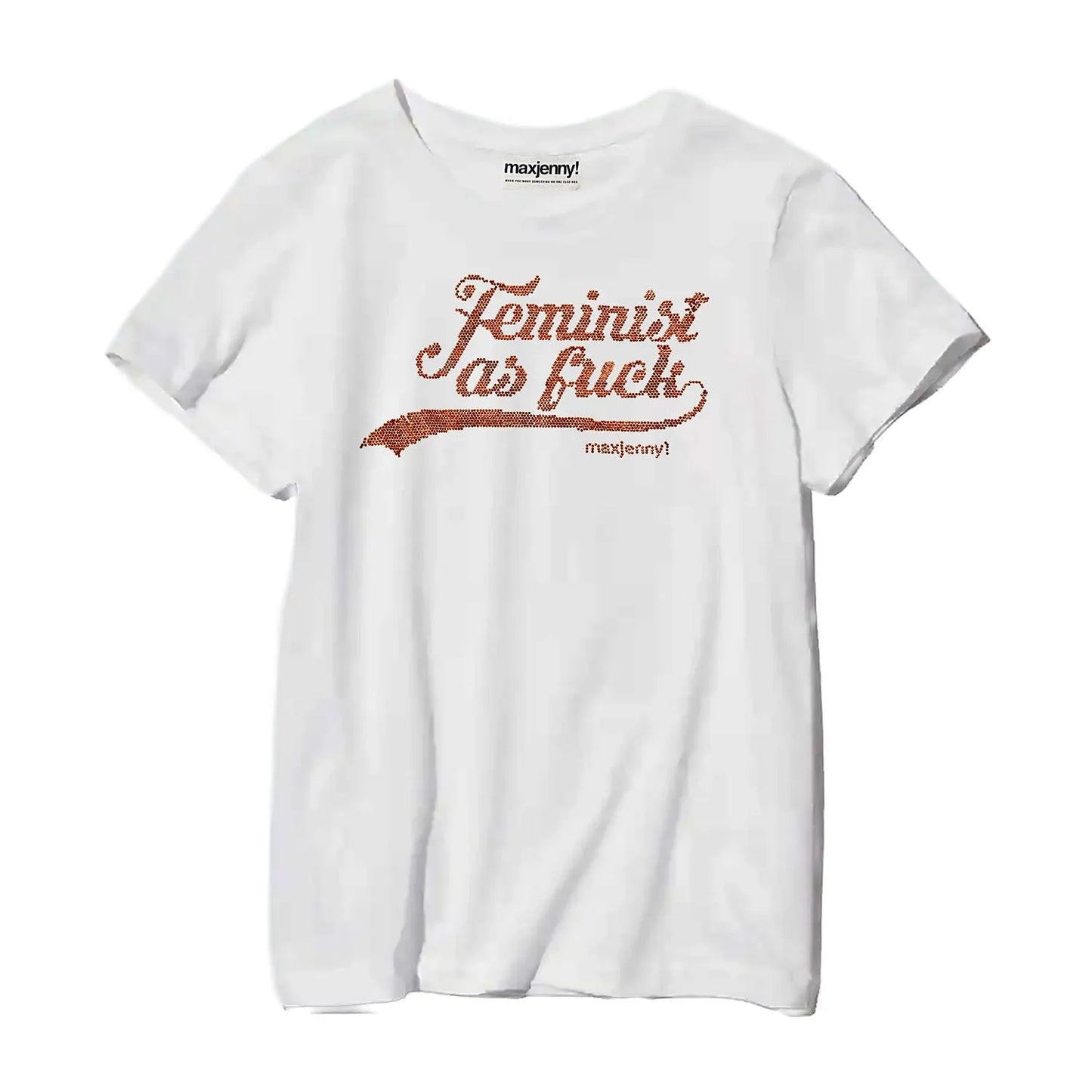 swarovski Print on rescued T-shirt Feminist as fuck strong orange
