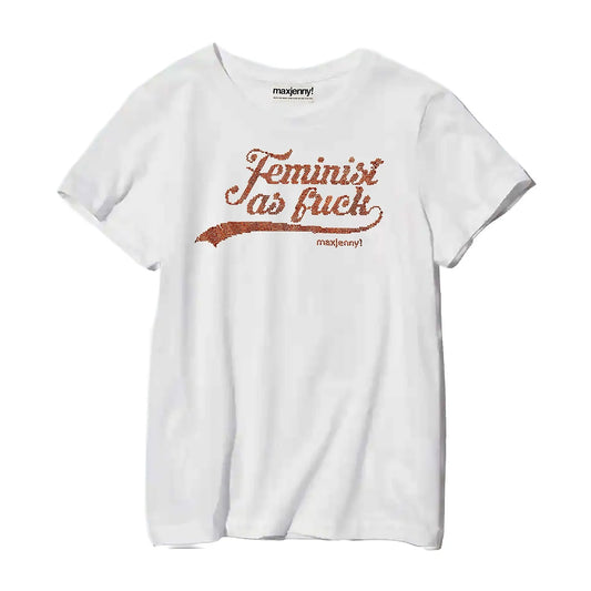 swarovski Print on rescued T-shirt Feminist as fuck strong orange