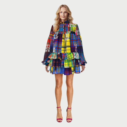 Iris mini klänning – Tartan multi Mönstrad | maxjenny!